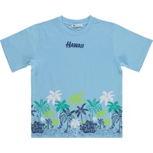 Civil Boys Hawaii Palmiye Baskılı 6-9 Yaş Tişört - Mavi