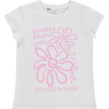 Civil Girls Summer Fıoral Vibes Baskılı 6-9 Yaş Tişört  - Kırık Beyaz