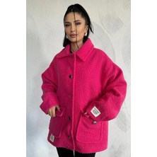 Ded Collection Kadın Cep Kapaklı Düğme Detaylı Yumoş Kumaş Astarlı Teddy Tarz Oversize Kaban Ceket