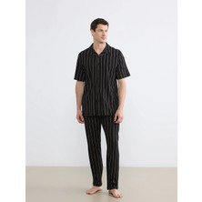 LC Waikiki Lc Waıkıkı Siyah Standart Kalıp Çizgili Penye Erkek Pijama Takım