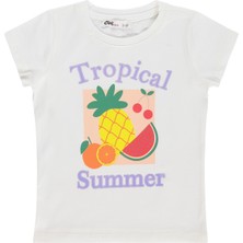 Civil Girls Tropical Baskılı 2-5 Yaş Tişört - Kırık Beyaz