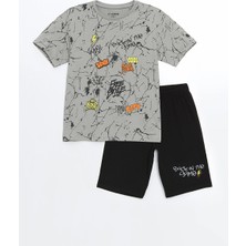 LC Waikiki Lcw Kids Gri Bisiklet Yaka Erkek Çocuk Şortlu Pijama Takımı