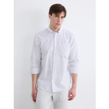 LC Waikiki Lcwaıkıkı Classic Beyaz Regular Fit Çizgili Erkek Keten Karışımlı Gömlek