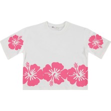 Civil Girls Hibiskus Çiçek Baskılı 10-13 Yaş Tişört - Kırık Beyaz