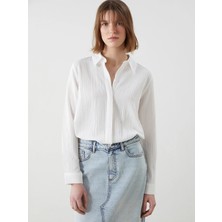 LC Waikiki Lcwaıkıkı Classic Beyaz Dokulu Gofre Kadın Gömlek Tunik
