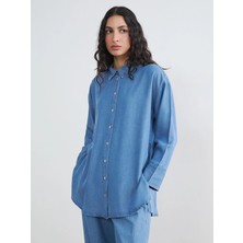 Lcw Modest Indigo Kadın Jean Gömlek Tunik