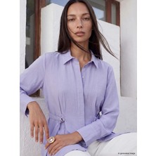 LC Waikiki Lcwaıkıkı Classic Lila Krinkle Kadın Gömlek Tunik