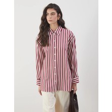 Lcw Modest Bordo Çizgili Kadın Gömlek Tunik