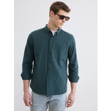 LC Waikiki Lcwaıkıkı Classic Yeşil Regular Fit Çizgili Armürlü Erkek Gömlek
