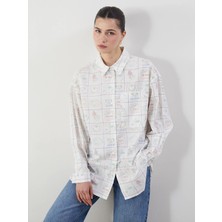 Lcw Modest Ekru Baskılı Kadın Poplin Gömlek Tunik