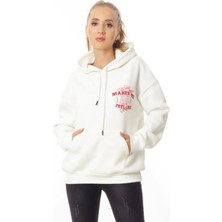 Ded Collection Kadın Kapüşonlu Grafik Baskılı Kanguru Cepli Oversize Rahat Sweatshirt