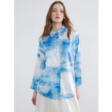 Lcw Modest Mavi Batik Saten Kadın Gömlek Tunik