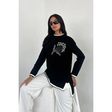 Ded Collection Kadın Göğüs Çiçek Nakışlı Triko Tunik