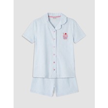 LC Waikiki Lcw Kids Beyaz Gömlek Yaka Kız Çocuk Şortlu Pijama Takımı