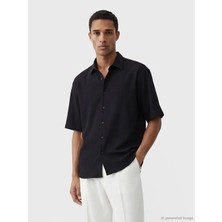Lcw Vision Siyah Regular Fit Erkek Kısa Kollu Gömlek
