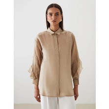 Lcw Modest Bej Fırfırlı Kadın Gömlek Tunik