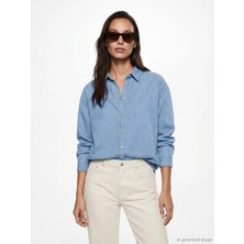 Lcw Eco Indigo Gömlek Yaka Oversize Kadın Jean Tunik