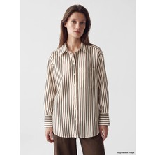 Lcw Modest Sarı Çizgili Oversize Poplin Kadın Gömlek Tunik