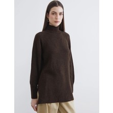 Lcw Modest Kahverengi Balıkçı Yaka Oversize Kadın Triko Tunik
