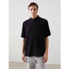 Lcw Vision Siyah Regular Fit Kısa Kollu Keten Karışımlı Erkek Gömlek