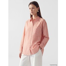 Lcw Modest Pembe Çizgili Oversize Kadın Gömlek Tunik