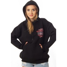 Ded Collection Kadın Kapüşonlu Grafik Baskılı Kanguru Cepli Oversize Rahat Sweatshirt