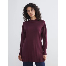 Lcw Modest Bordo Dik Yaka Kadın Triko Tunik