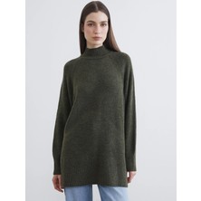 Lcw Modest Haki Balıkçı Yaka Oversize Kadın Triko Tunik
