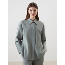 Lcw Modest Haki Oversize Poplin Kadın Gömlek Tunik