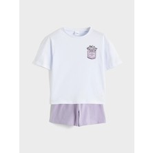 LC Waikiki Lc Waıkıkı Lila Bisiklet Yaka Kız Çocuk Şortlu Pijama Takımı