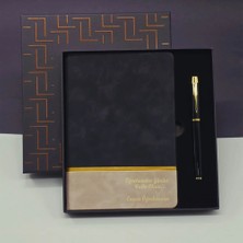 Nevamel® Öğretmenler Günü Özel Siyah Deri Defter ve Metal Roller Kalem Hediye Seti