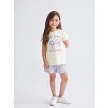LC Waikiki Lcw Kids Sarı Baskılı Kız Çocuk Şortlu Pijama Takımı
