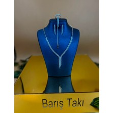 Barış Takı 925 Ayar Gümüş Pırlanta Montür Başak Model Çift Salkım Su Yolu Set