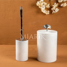 Miarik Design Dekoratif Beyaz Mermer Çöp Kovası ve Tuvalet Fırçası