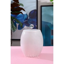 Miarik Design Dekoratif Beyaz Mermer Oval Çöp Kovası Krıstal Detaylı