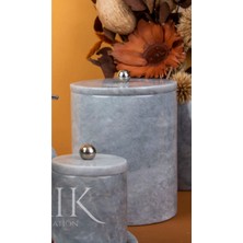 Miarik Design Dekoratif Gri Mermer Çöp Kovası Gümüş Top Detaylı