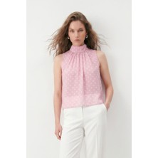 Rays Pembe Halter Yaka Puantiyeli Şifon Bluz 2932
