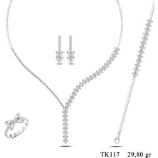 Barış Takı 925 Gümüş Kristal Kar Taneli Pırlanta Montür Salkım Su Yolu Set