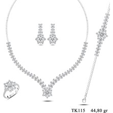 Barış Takı 925 Gümüş Kristal Kar Taneli Pırlanta Görünümlü Şık Su Yolu Set