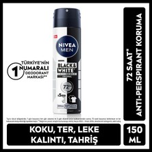 Nivea Men MEN Erkek Sprey Deodorant Black&White Invisible Original 150ml, 72 Saat Anti-perspirant Ter Koruma, Alkolsüz