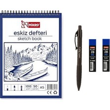 Umix Eskiz Versatil Kalem 1.8 x 0.9 mm Siyah + Mikro A5 50 Yaprak 100 gr Eskiz Defteri+ Mikro Eskiz Kalem Ucu 2b 1.8 mm 2 Adet