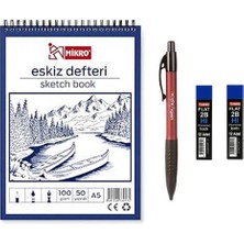 Umix Eskiz Versatil Kalem 1.8 x 0.9 mm Bordo + Mikro A5 50 Yaprak 100 gr Eskiz Defteri+ Mikro Eskiz Kalem Ucu 2b 1.8 mm 2 Adet