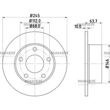 BZT Maher Fren Di̇Ski̇ Passat / A6 / Superb 97-04 / Arka 245mm Takım 2 Adet 4A0615601A