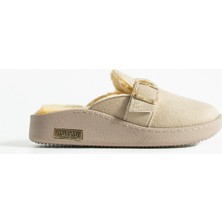 Polomia Comfort Sabo Içi Ithal Suni Kürklü Süet Tokalı Ayarlanabilir Outdoor Sıcak Ev Terliği-Alvin