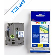 Puun Brother TZE-S243 18MM*8MT Beyaz Üzerine Mavi Güçlü Yapışkanlı Laminasyonlu Muadil Etiket (Tze Tape)