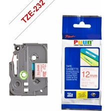 Puun Brother TZE-S232 12MM*8MT Beyaz Üzerine Kırmızı Güçlü Yapışkanlı Laminasyonlu Muadil Etiket (Tze Tape)