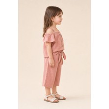 Aden Kids Somon Renk Kız Çocuk Kaprili  Dokuma Kumaş Alt Üst Takım