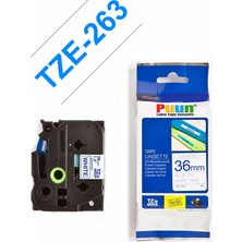 Puun Brother TZE-S263 36MM*8MT Beyaz Üzerine Mavi Güçlü Yapışkanlı Laminasyonlu Muadil Etiket (Tze Tape)