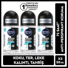Nivea MEN Erkek Roll-on Deodorant Black&White Invisible Fresh 50ml, 72 Saat Anti-perspirant Ter Koruması, X3 Adet