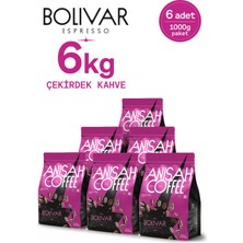 Anisah Coffee Bolivar Espresso Çekirdek Kahve 6x1000 gr Yumuşak Lezzetli ve Taze Kavrulmuş